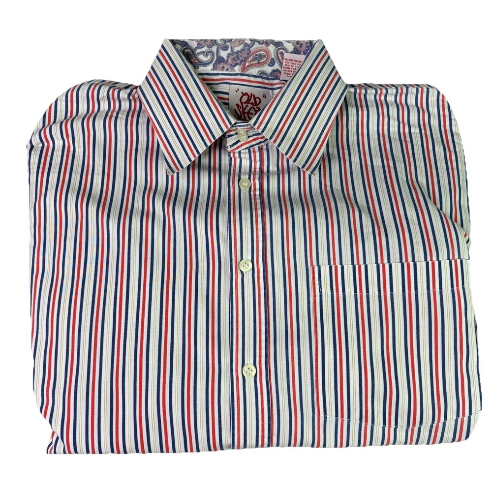 Old Skool Mens Long Sleeve XL Stripe Button Up Vintage Preppy Flip Cuff Orange‎